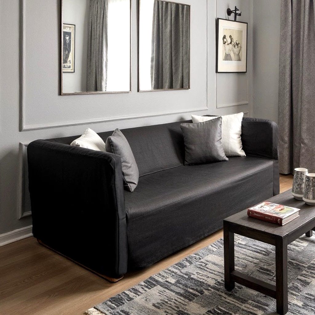 Rockin Cushions IKEA Knopparp Sofa Solid Black European Linen Slip Cover, Compatible with IKEA KNOPPARP
